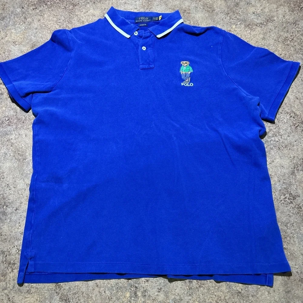 Polo Ralph Lauren Men's Embroidered Polo Bear Polo Shirt Blue Size XL Preppy